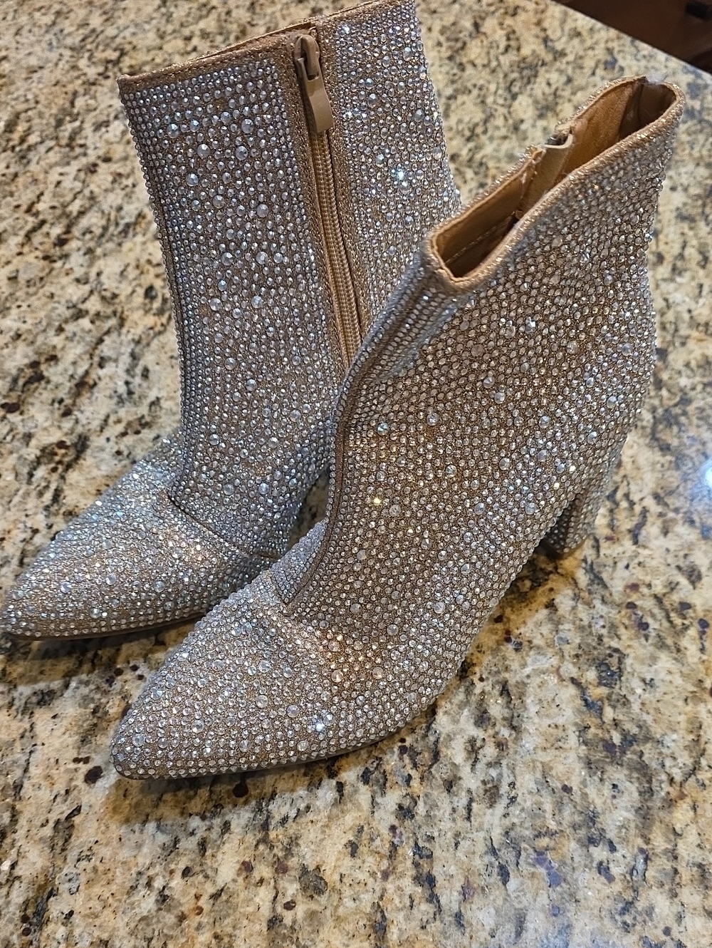Forever 21 Champagne Crystal Embellished Ankle Boots